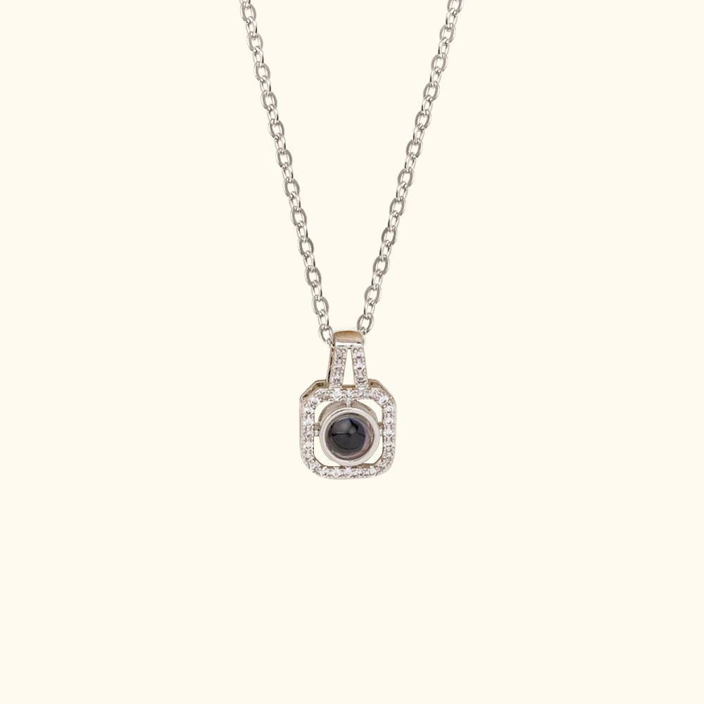 Collier Carré de Projection de Photo Personnalisé avec Photo Pendentif de Zircon Cadeau d'Anniversaire Noël pour Femmes