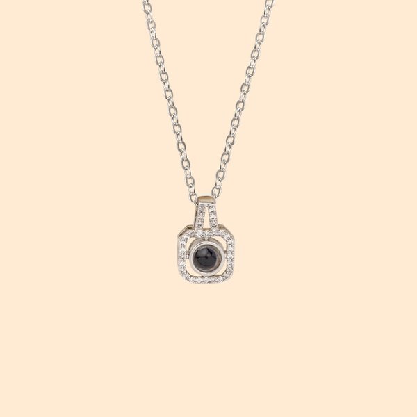 Personalised Dainty Square Photo Projection Necklace with Zircon Birthday Anniversary Christmas Gift for Women