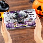 Boîte à Biscuits en Fer-blanc Personnalisée avec Nom Motif Citrouille Vache de Highland Chauve-souris Cadeau d'Halloween pour les Amis et les Enfants