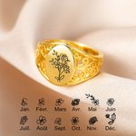 Bague en Argent Sterling Personnalisée avec Gravure Bouquet de Fleurs de Naissance Anneau Rétro Cadeau Fête des Mères pour Femme