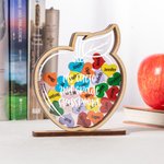 Personalized Handmade Wooden Apple Shaped Desk Ornament with 1-24 Hearts and Text Office Decor Birthday Appreciation Gift for Teacher