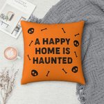 Personalized A Happy Home Is Haunted Skull Bone Theme Throw Pillow Cover with Text Home Decor Halloween Gift for Family