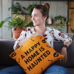 Personalized A Happy Home Is Haunted Skull Bone Theme Throw Pillow Cover with Text Home Decor Halloween Gift for Family
