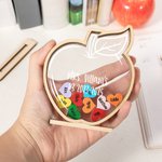 Personalized Handmade Wooden Apple Shaped Desk Ornament with 1-24 Hearts and Text Office Decor Birthday Appreciation Gift for Teacher