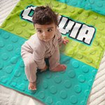 Personalized Multicolor Pixel Style Toy Bricks Soft Throw Blanket with Name Baby Shower Home Decor Gift for Kids