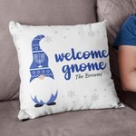 Taie d'Oreiller Personnalisée Gnome Bleu avec Nom Décoration d'Intérieur Cadeau Hanoukka pour Famille Juive