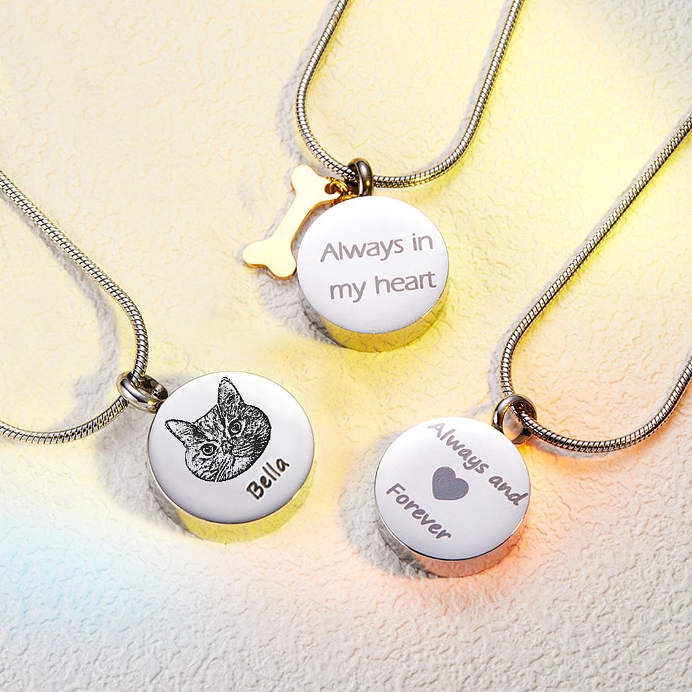 Collier de Cendres d'Animaux de Compagnie Personnalisé avec Texte Gravé avec Kit d'Entonnoir Cadeau Commémoratif pour Amoureux des Chiens Chats