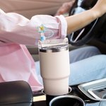 Personalised Plumeria Flower Reusable Set of 2 Straw Toppers with Initial Charms Accessory for Stanley Tumbler Birthday Gift for Her