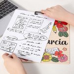 Personalised Floral Lab Notebook Pencil Teaching Theme Hanging Name Clipboard with Low Profile Clip Back to School Appreciation Gift for Teacher