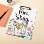 Personalised Floral Lab Notebook Pencil Teaching Theme Hanging Name Clipboard with Low Profile Clip Back to School Appreciation Gift for Teacher