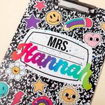 Personalised Floral Lab Notebook Pencil Teaching Theme Hanging Name Clipboard with Low Profile Clip Back to School Appreciation Gift for Teacher