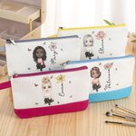 Personalisierte Niedliche Cartoon-Charakter Kosmetiktasche mit Namen Geburtsblume und Schlaufe Hochzeit Party Geburtstag Geschenk für Damen Mädchen