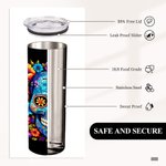 Personalisierte Floral Mexican Sugar Skull 20oz Skinny Becher mit Deckel und Stroh Tag der Toten Halloween Geschenk für Familie Schädel Liebhaber
