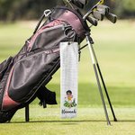 Gepersonaliseerde kleurrijke mannelijke vrouwelijke cartoonfiguren sneldrogende wafelhanddoek met naam golfbaan sportaccessoires cadeau voor golfliefhebbers