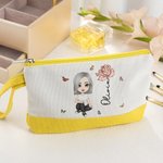 Personalisierte Niedliche Cartoon-Charakter Kosmetiktasche mit Namen Geburtsblume und Schlaufe Hochzeit Party Geburtstag Geschenk für Damen Mädchen