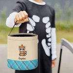 Personalized Cute Raccoon Ghost Peter Rabbit Plaid Trick or Treat Bag Candy Bucket with Name Halloween Party Favors for Boys Girls
