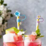 Personalised Plumeria Flower Reusable Set of 2 Straw Toppers with Initial Charms Accessory for Stanley Tumbler Birthday Gift for Her