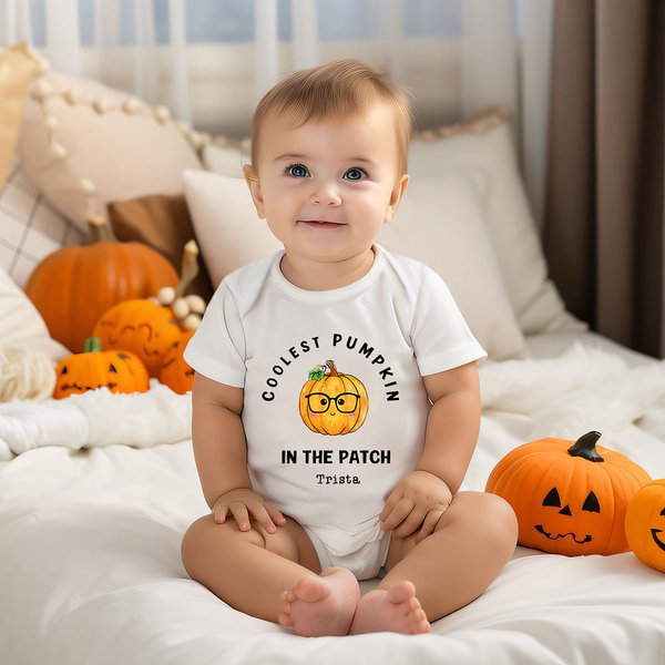 Personalized Cutest Coolest Sweetest Pumpkin In The Patch 100% Cotton Baby Bodysuit with Name Baby Shower Halloween Gift for Newborns