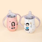 Personalized Cute Cartoon Character Birth Flower 10oz Insulated Sippy Cup with Name and Handle Baby Shower Birthday Gift for Kids