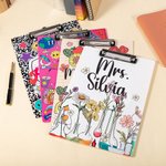 Personalised Floral Lab Notebook Pencil Teaching Theme Hanging Name Clipboard with Low Profile Clip Back to School Appreciation Gift for Teacher