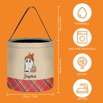 Personalized Cute Raccoon Ghost Peter Rabbit Plaid Trick or Treat Bag Candy Bucket with Name Halloween Party Favors for Boys Girls