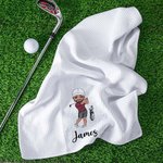 Gepersonaliseerde kleurrijke mannelijke vrouwelijke cartoonfiguren sneldrogende wafelhanddoek met naam golfbaan sportaccessoires cadeau voor golfliefhebbers