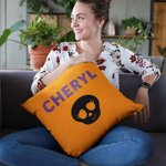 Taie d'Oreiller Personnalisée avec Nom à Motif de Crâne Décoration d'Intérieur Cadeau Halloween Emménagement pour Famille