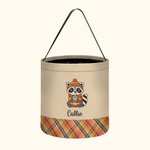 Personalized Cute Raccoon Ghost Peter Rabbit Plaid Trick or Treat Bag Candy Bucket with Name Halloween Party Favors for Boys Girls