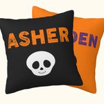 Taie d'Oreiller Personnalisée avec Nom à Motif de Crâne Décoration d'Intérieur Cadeau Halloween Emménagement pour Famille