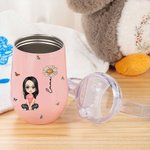 Personalized Cute Cartoon Character Birth Flower 10oz Insulated Sippy Cup with Name and Handle Baby Shower Birthday Gift for Kids
