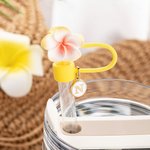 Personalised Plumeria Flower Reusable Set of 2 Straw Toppers with Initial Charms Accessory for Stanley Tumbler Birthday Gift for Her