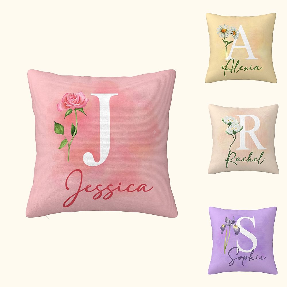 Taie d'oreiller personnalisée avec nom et fleur pour la naissance Cadeau d'enterrement de vie de jeune fille pour elle