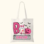 Sac en Toile Personnalisé avec Nom Style Citrouille Fantôme Chasse aux Bonbons Cadeau Halloween pour Enfant