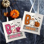 Sac en Toile Personnalisé avec Nom Style Citrouille Fantôme Chasse aux Bonbons Cadeau Halloween pour Enfant