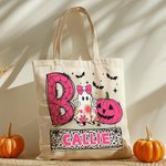Sac en Toile Personnalisé avec Nom Style Citrouille Fantôme Chasse aux Bonbons Cadeau Halloween pour Enfant