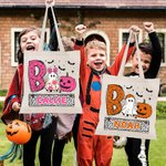 Sac en Toile Personnalisé avec Nom Style Citrouille Fantôme Chasse aux Bonbons Cadeau Halloween pour Enfant