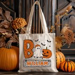 Sac en Toile Personnalisé avec Nom Style Citrouille Fantôme Chasse aux Bonbons Cadeau Halloween pour Enfant