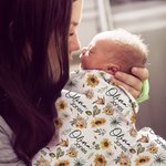Personalized Sunflower Baby Girl Boy Soft Swaddle Blanket Knot Hat Set with Name Coming Home Outfit Birthday Baby Shower Gift for Newborns
