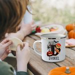 Tasse Émaillée 350ml Personnalisée avec Nom et Initiale Design Citrouille Chauve-souris Toile d'Araignée Cadeau d'Halloween pour les Enfants