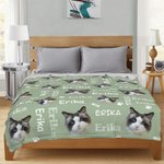 Coperta personalizzata per cani e gatti con foto, avatar, zampa, osso, con nome, multicolore, regalo di compleanno per gli amanti degli animali.