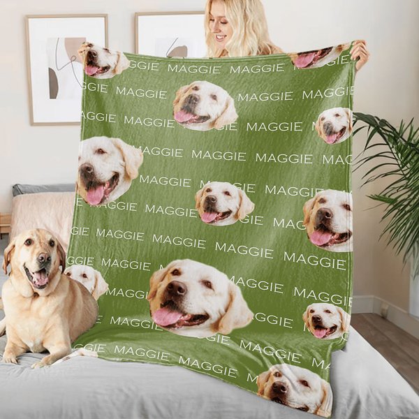 Personalized Cute Cat Dog Face Photo Soft Throw Blanket with Name Birthday Home Decor Christmas Birthday Gift for Pet Owners