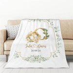 Couverture Personnalisée avec Noms Date Fleur et Feuille de Naissance Décoration de Maison Cadeau Anniversaire Mariage pour Couple
