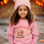 Personalizada Calabaza Highland Vaca Truco o Trato Niño Adulto Sudadera con nombre a juego Mamá y yo traje de Halloween Regalo para la familia