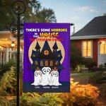 Drapeau de Jardin Personnalisé avec Titre 1-6 Fantômes de Chien et Noms Décoration Mignonne de Jardin Cadeau Fête Halloween pour Famille