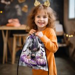 Personalized Cute Highland Cow Witch Pumpkin Design Candy Drawstring Bag with Name Halloween Party Trick or Trick Gift for Kids