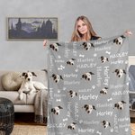 Coperta personalizzata per cani e gatti con foto, avatar, zampa, osso, con nome, multicolore, regalo di compleanno per gli amanti degli animali.