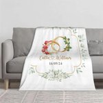 Couverture Personnalisée avec Noms Date Fleur et Feuille de Naissance Décoration de Maison Cadeau Anniversaire Mariage pour Couple