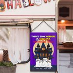 Drapeau de Jardin Personnalisé avec Titre 1-6 Fantômes de Chien et Noms Décoration Mignonne de Jardin Cadeau Fête Halloween pour Famille