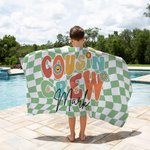 Personalized Cousin Crew Plaid Design Oversized Quick Dry Beach Towel with Name Birthday Summer Vacation Accessory Gift for Kids
