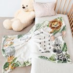 Personalised Tropical Rainforest Lion Zebra Milestone Blanket with Name Baby Shower New Mom Gift for Newborn